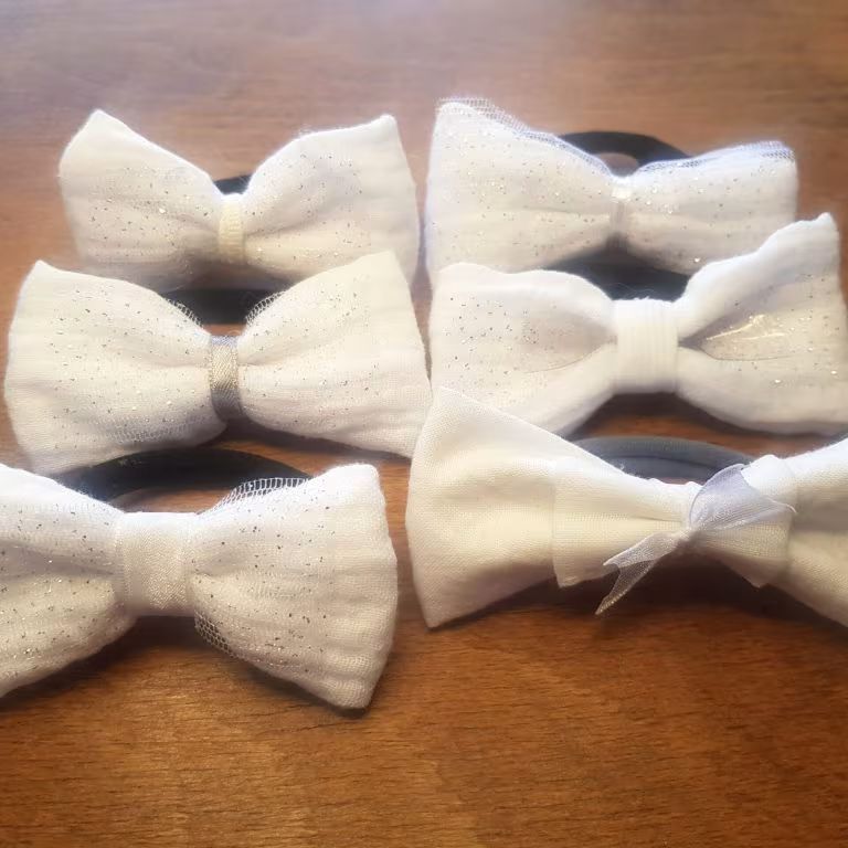 Noeud à cheveux - Elastique Blanc paillette
