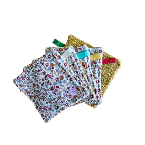 Lot de 5 lingettes lavables - plusieurs coloris