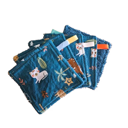Lot de 5 lingettes lavables - plusieurs coloris
