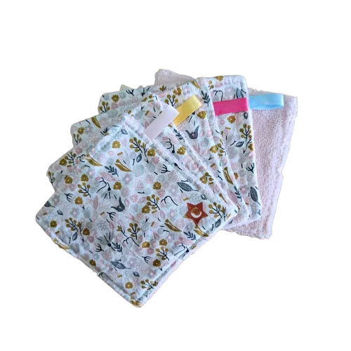 Lot de 5 lingettes lavables - plusieurs coloris