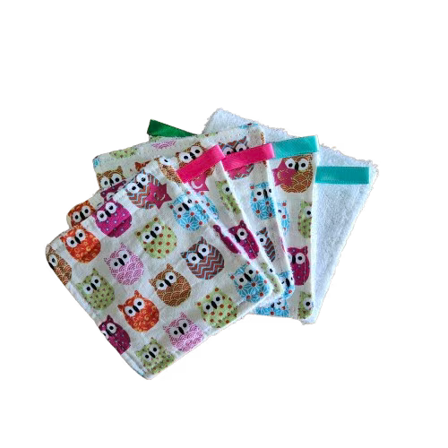 Lot de 5 lingettes lavables - plusieurs coloris