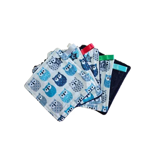 Lot de 5 lingettes lavables - plusieurs coloris